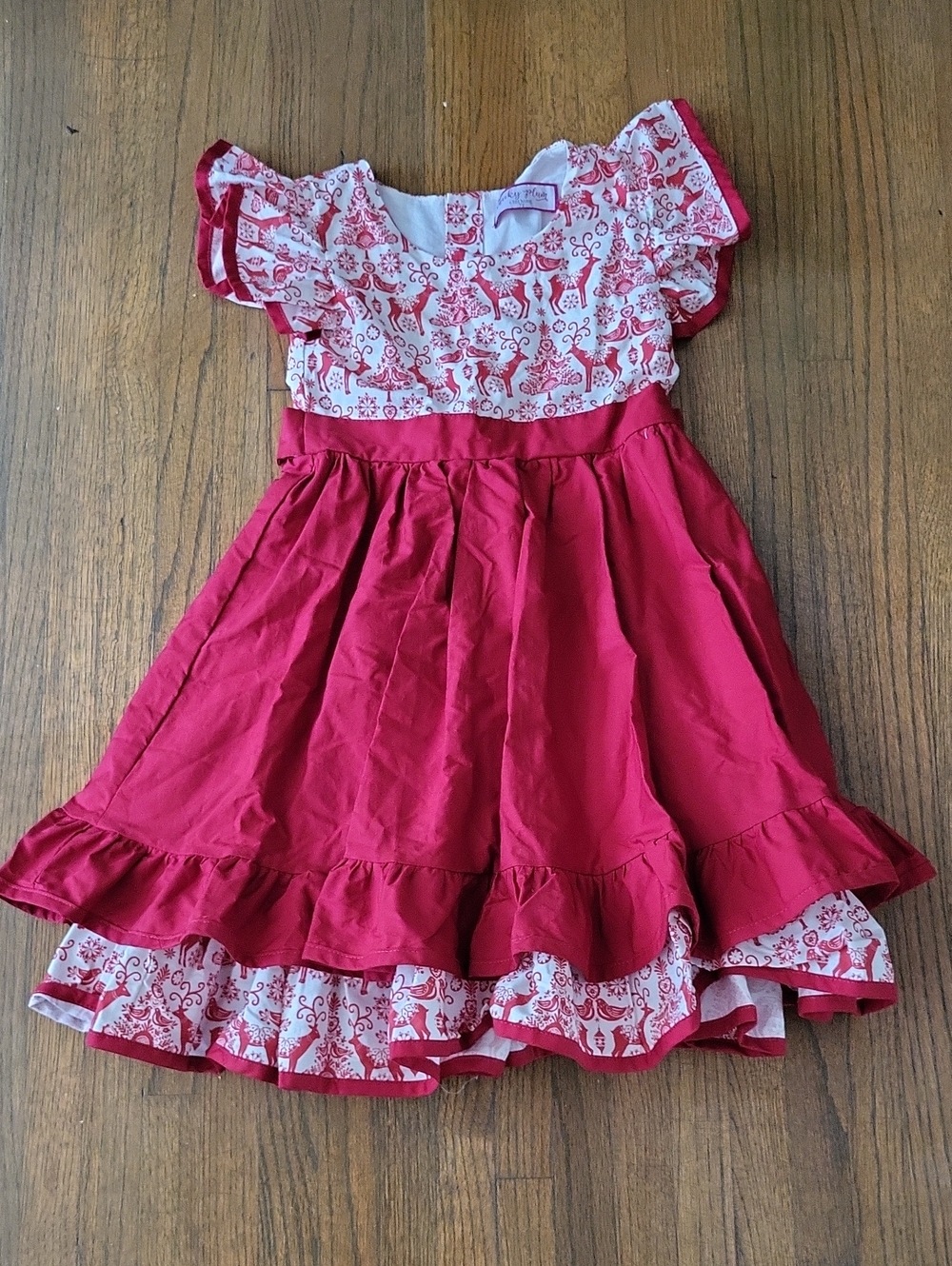 Cheeky Plum HTF Red and White Ruffle Holiday Dress with Printed Bodice